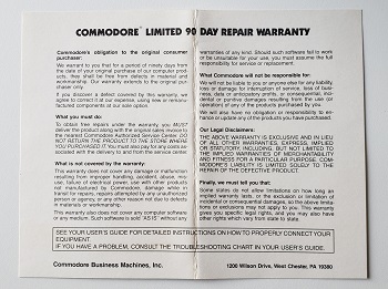 Commodore C1660: Commodore Limited 90 Day Repair Warranty - 181159