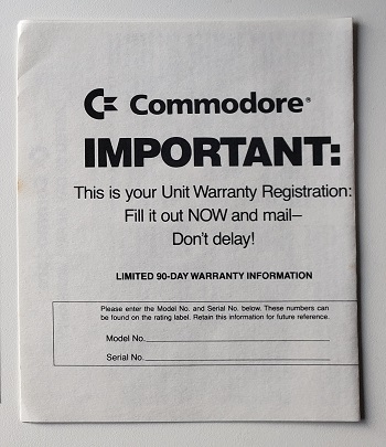 Commodore C1670: Warranty Registration - CA1173938