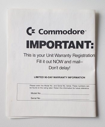 Commodore C1351: Warranty Registration Card - SN